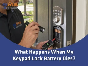 What happens when my keypad lock battery dies during a Flower Mound locksmith inspection