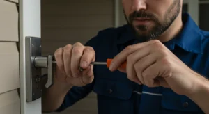 New homeowner rekeying a front door lock for added security