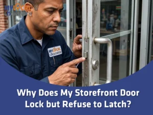 Why does my storefront door lock but refuse to latch during an Arlington business inspection