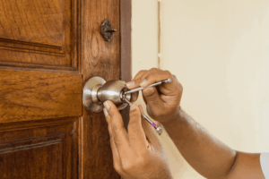 Residential locksmith helping homeowner during a lockout
